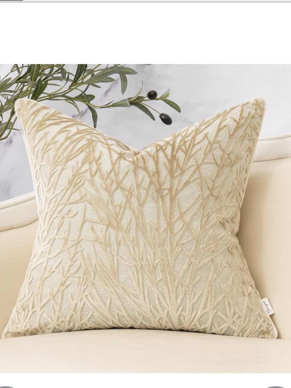 ‘Beige Twigs’ by Yangest Decorative Velvet Pillow Cover SQUARE 20x20” (1-count)